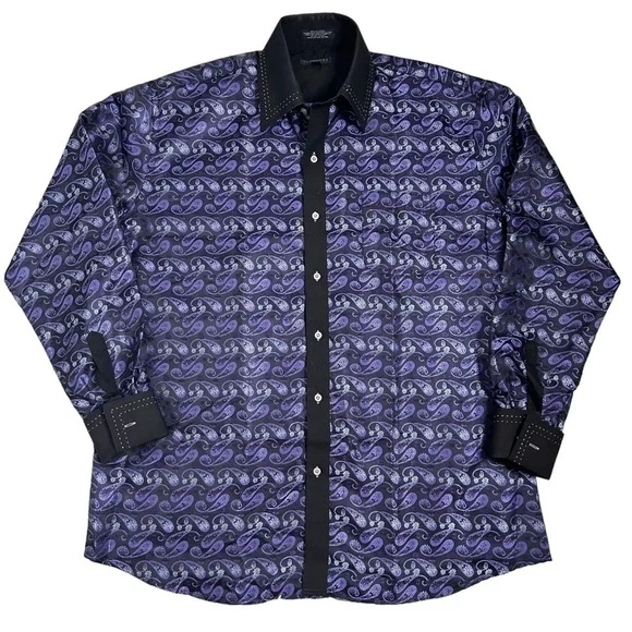FERRECCI Men’s Satine Hi-1013 Purple & Black Flower Button Down Dress Sh… - Picture 3 of 12